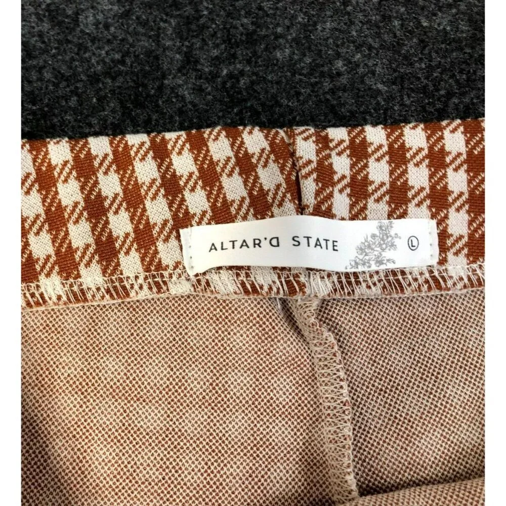 Altar'd State Womens Pants Brown White Size Lg Mid Rise Check Lightweight - Picture 3 of 11